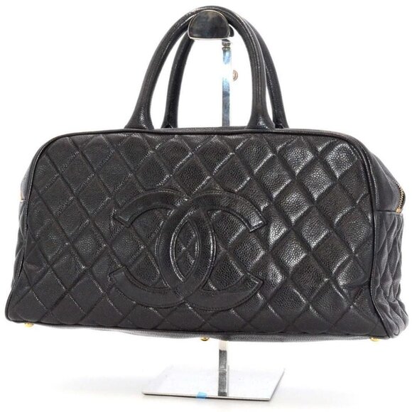 Authentic CHANEL Classic Caviar CC Quilted Large Travel Bowler Duffle Bag Purse - Picture 3 of 13